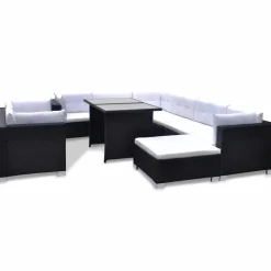 vidaXL 10-delige Loungeset met kussens poly rattan zwart