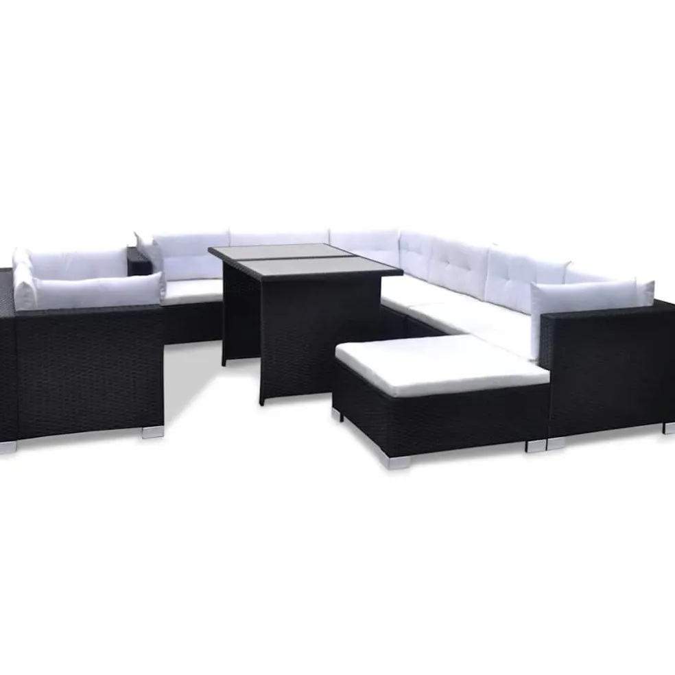 vidaXL 10-delige Loungeset met kussens poly rattan zwart