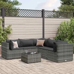 vidaXL 6-delige Loungeset met kussens poly rattan grijs