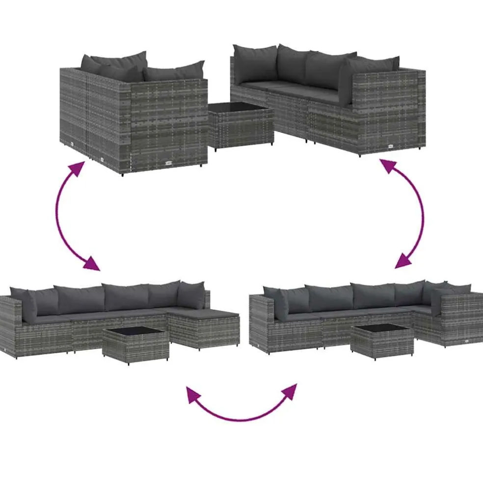 vidaXL 6-delige Loungeset met kussens poly rattan grijs