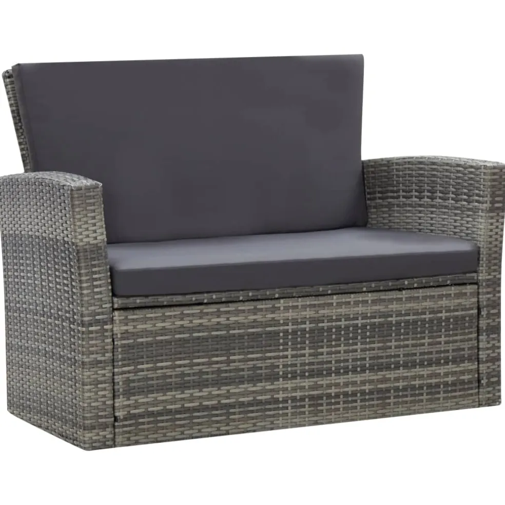 vidaXL 4-delige Loungeset met kussens poly rattan grijs