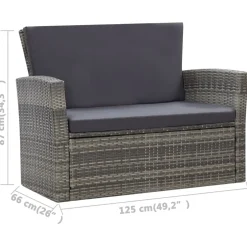 vidaXL 4-delige Loungeset met kussens poly rattan grijs