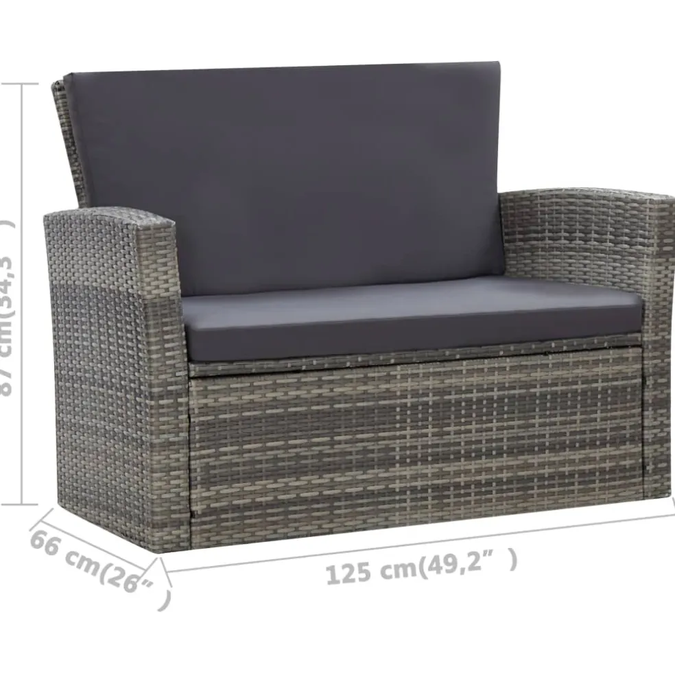 vidaXL 4-delige Loungeset met kussens poly rattan grijs