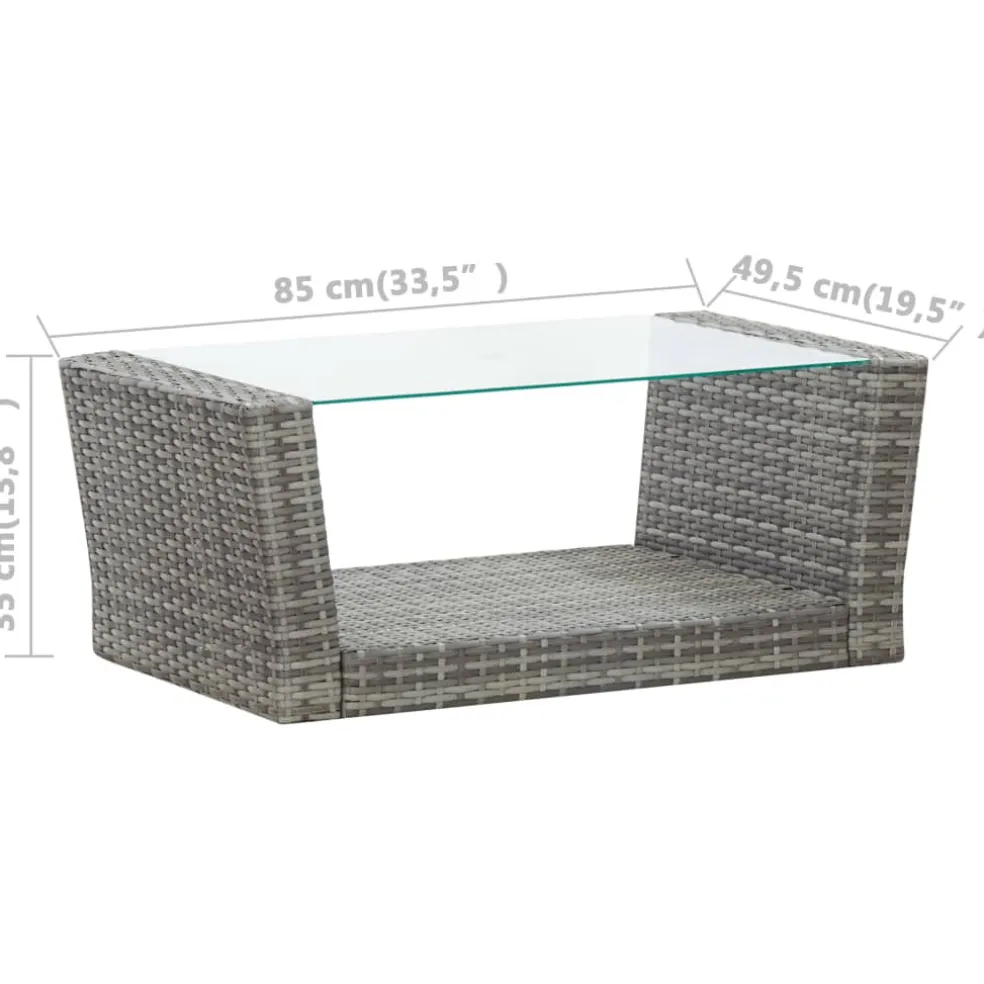 vidaXL 4-delige Loungeset met kussens poly rattan grijs