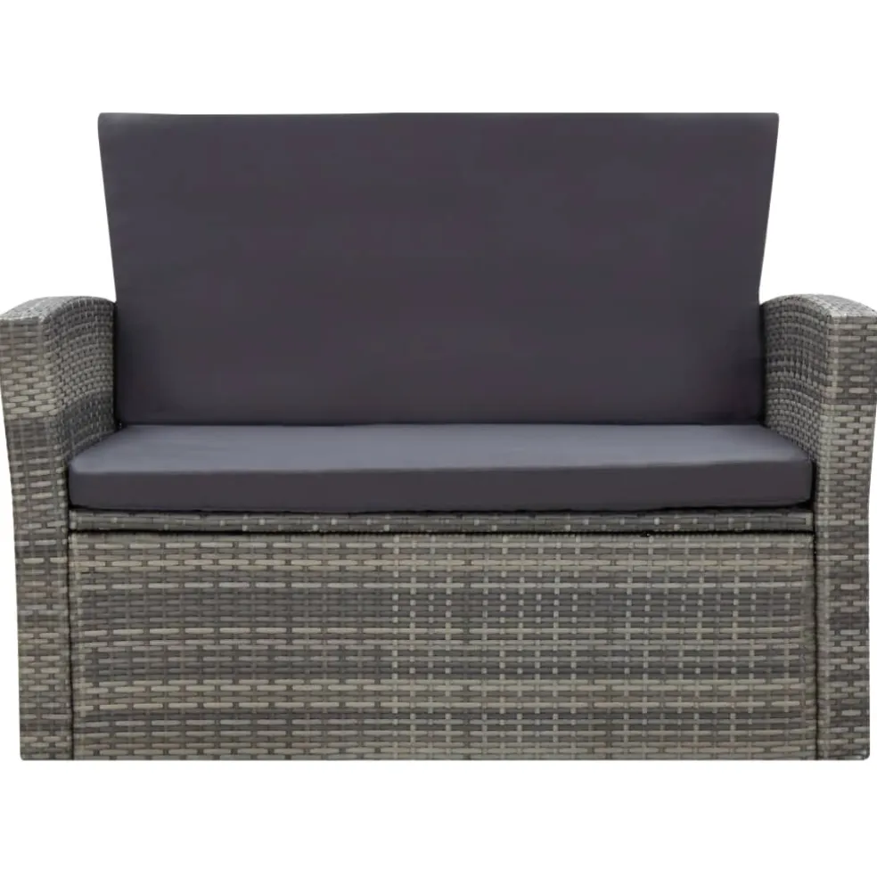 vidaXL 4-delige Loungeset met kussens poly rattan grijs