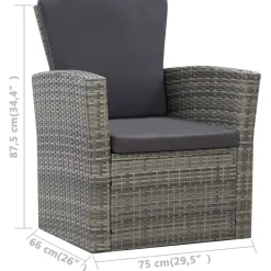vidaXL 4-delige Loungeset met kussens poly rattan grijs