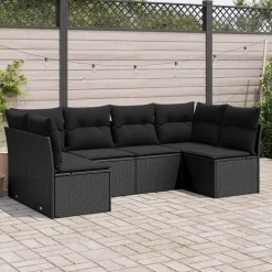 vidaXL 6-delige Loungeset met kussens poly rattan zwart