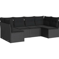 vidaXL 6-delige Loungeset met kussens poly rattan zwart