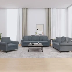 vidaXL 3-delige Loungeset met kussens fluweel donkergrijs