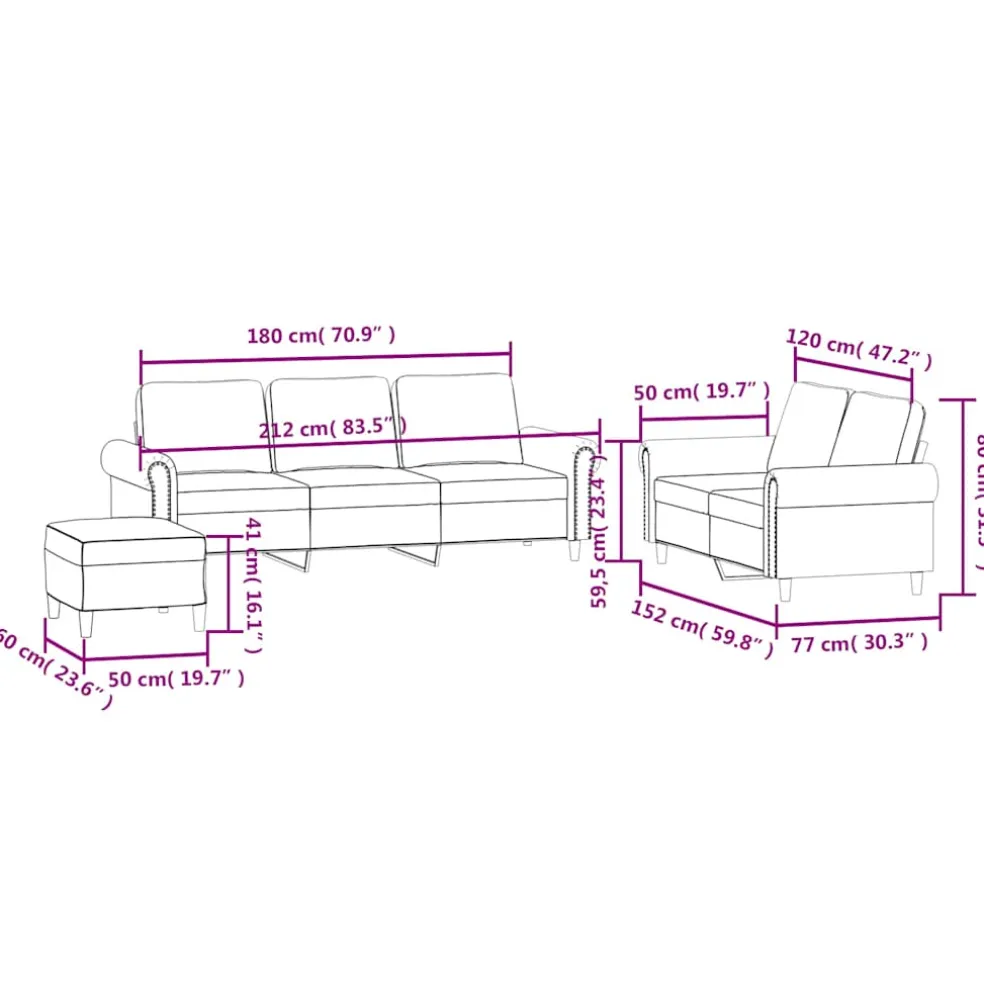 vidaXL 3-delige Loungeset met kussens fluweel geel