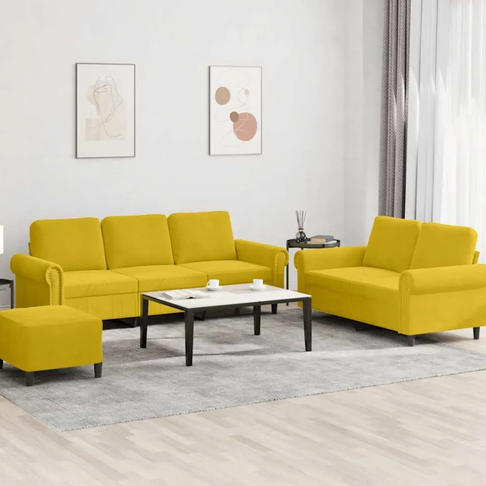 vidaXL 3-delige Loungeset met kussens fluweel geel