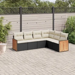 vidaXL 6-delige Loungeset met kussens poly rattan zwart