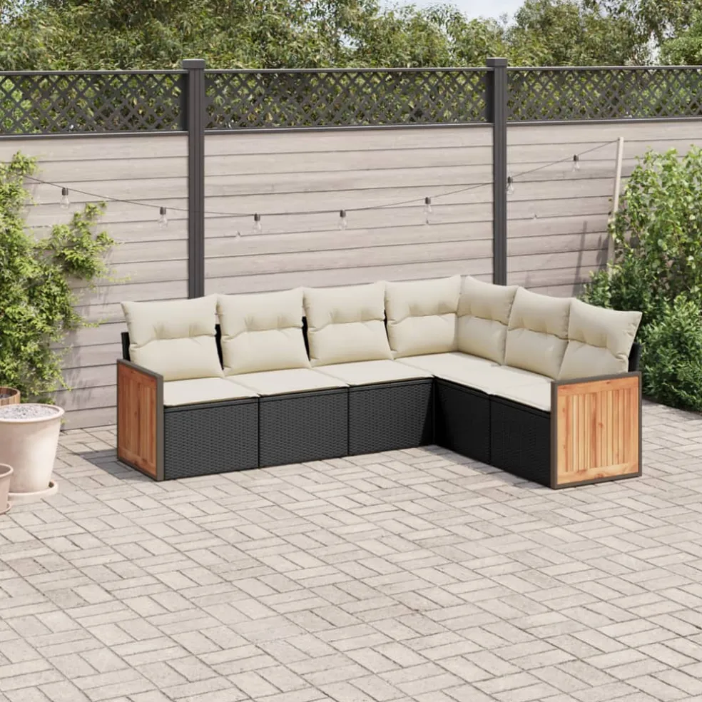 vidaXL 6-delige Loungeset met kussens poly rattan zwart