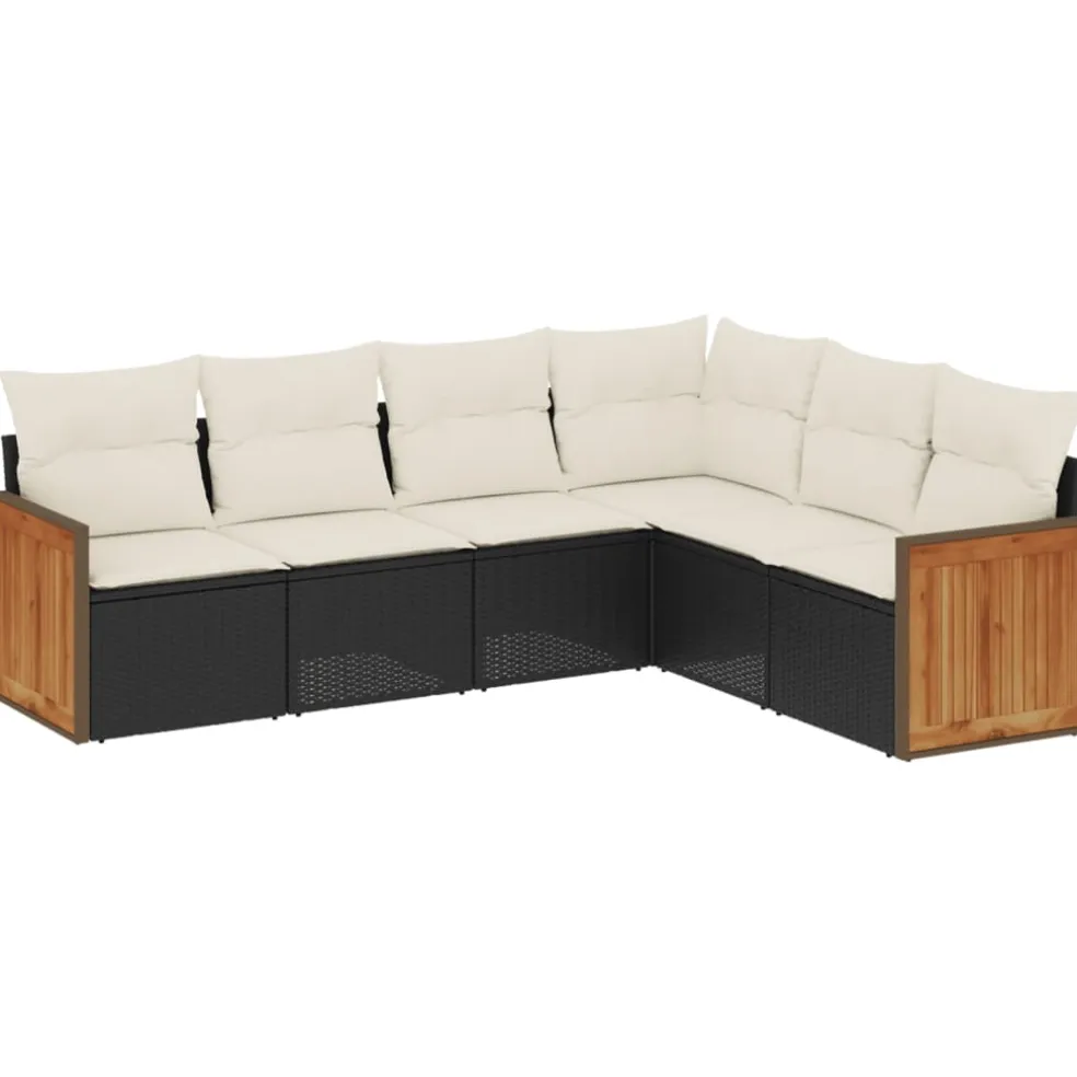 vidaXL 6-delige Loungeset met kussens poly rattan zwart