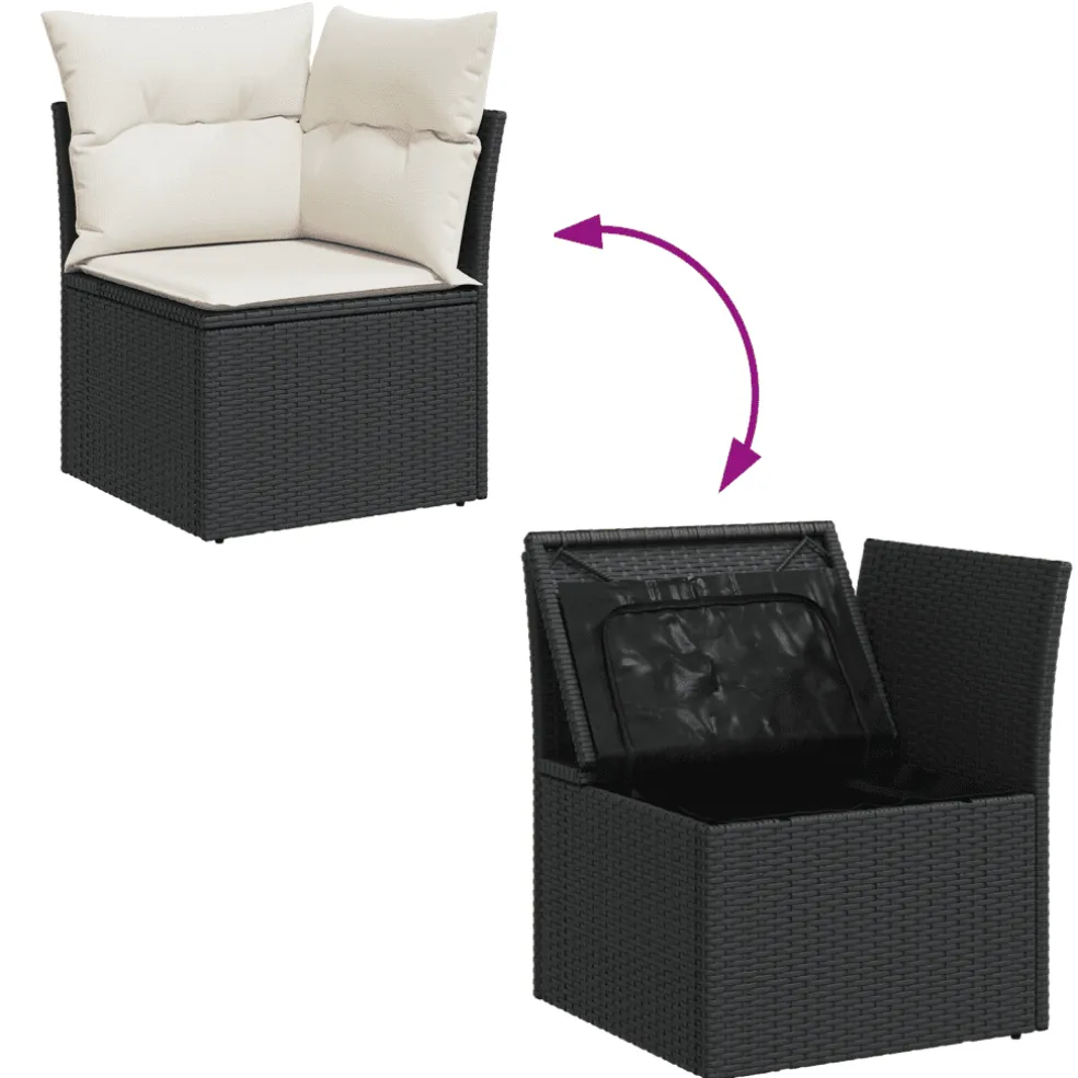 vidaXL 6-delige Loungeset met kussens poly rattan zwart