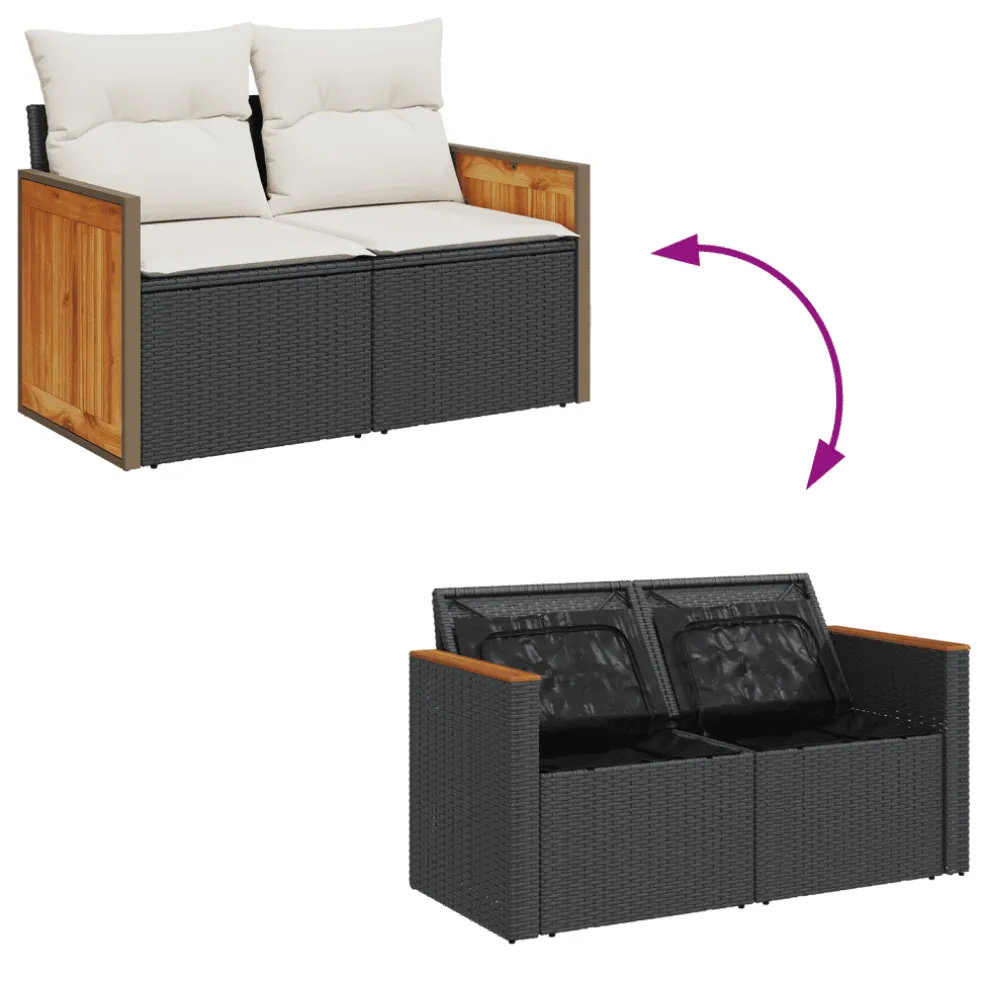 vidaXL 6-delige Loungeset met kussens poly rattan zwart