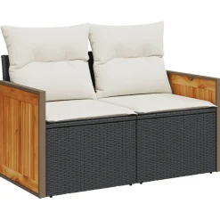 vidaXL 6-delige Loungeset met kussens poly rattan zwart