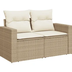 vidaXL 3-delige Loungeset met kussens poly rattan beige