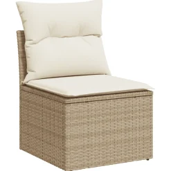 vidaXL 4-delige Loungeset met kussens poly rattan beige