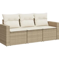 vidaXL 4-delige Loungeset met kussens poly rattan beige