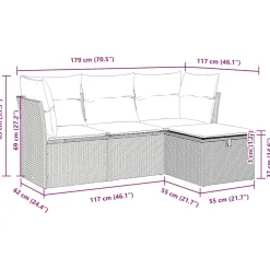 vidaXL 4-delige Loungeset met kussens poly rattan beige