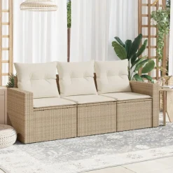 vidaXL 4-delige Loungeset met kussens poly rattan beige