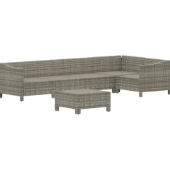 vidaXL 6-delige Loungeset met kussens poly rattan grijs