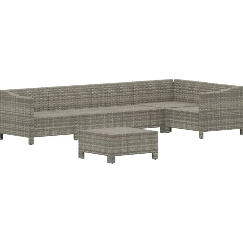 vidaXL 6-delige Loungeset met kussens poly rattan grijs