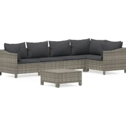 vidaXL 6-delige Loungeset met kussens poly rattan grijs