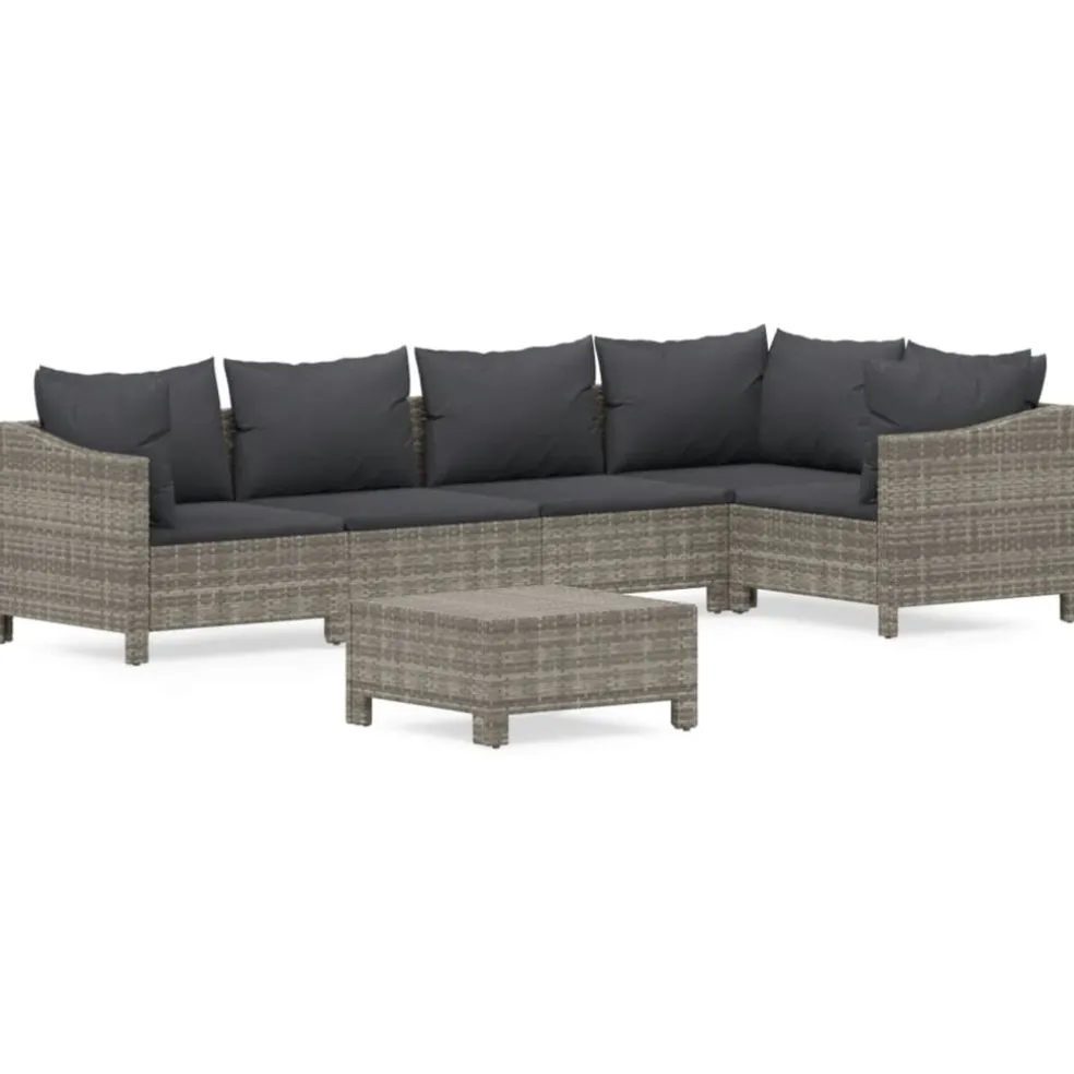 vidaXL 6-delige Loungeset met kussens poly rattan grijs