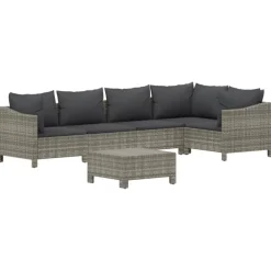 vidaXL 6-delige Loungeset met kussens poly rattan grijs