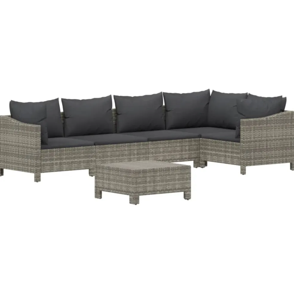 vidaXL 6-delige Loungeset met kussens poly rattan grijs