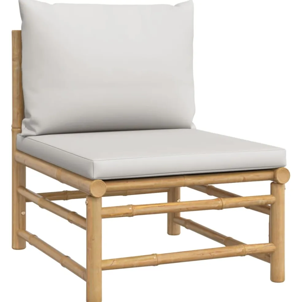 vidaXL 4-delige Loungeset met kussens bamboe lichtgrijs