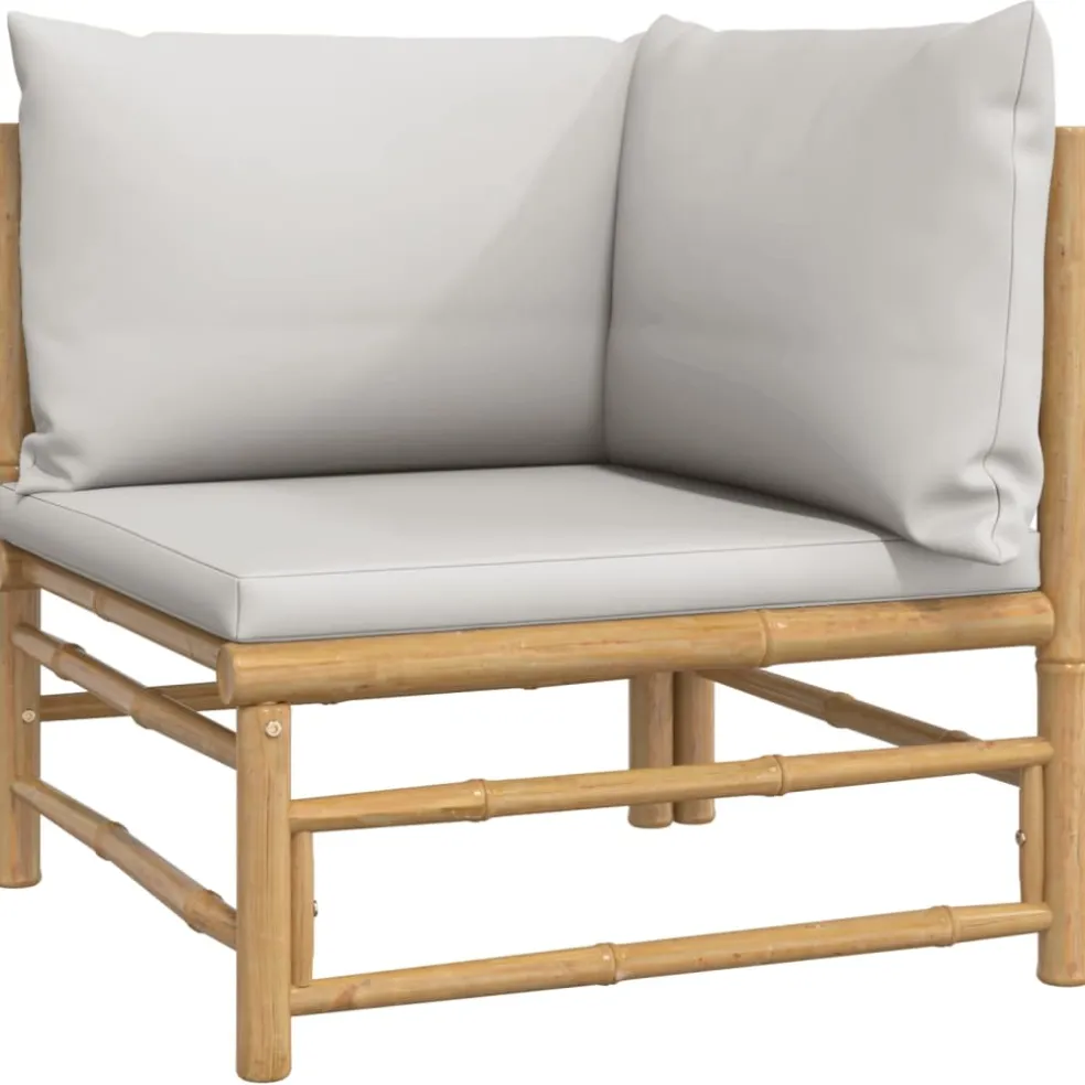vidaXL 4-delige Loungeset met kussens bamboe lichtgrijs