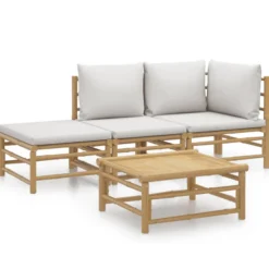 vidaXL 4-delige Loungeset met kussens bamboe lichtgrijs