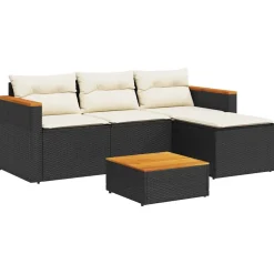 vidaXL 3-delige Loungeset met kussens poly rattan zwart
