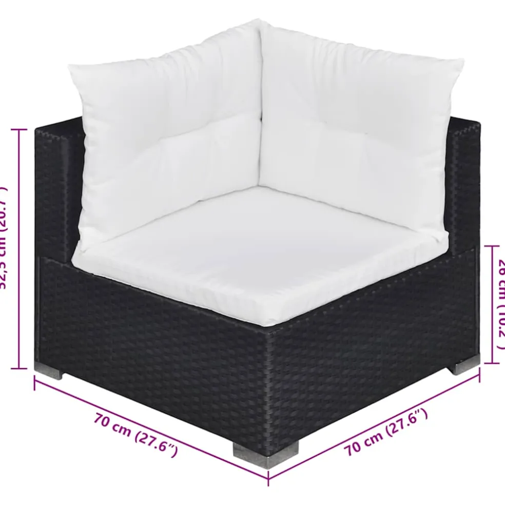 vidaXL 6-delige Loungeset met kussens poly rattan zwart