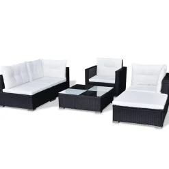 vidaXL 6-delige Loungeset met kussens poly rattan zwart