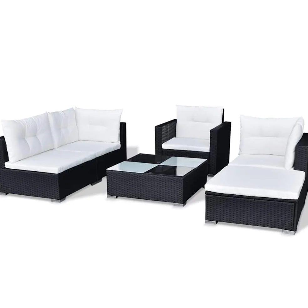 vidaXL 6-delige Loungeset met kussens poly rattan zwart