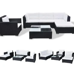 vidaXL 6-delige Loungeset met kussens poly rattan zwart
