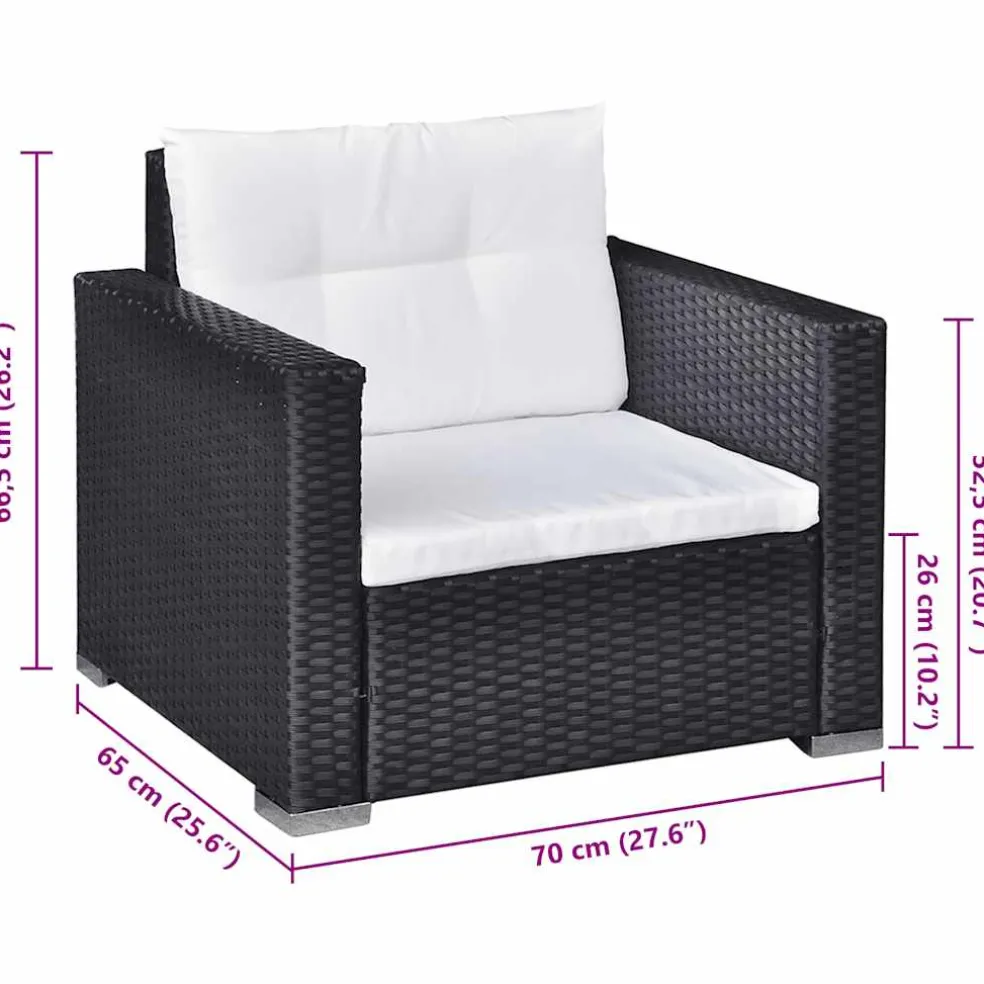 vidaXL 6-delige Loungeset met kussens poly rattan zwart