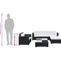 vidaXL 6-delige Loungeset met kussens poly rattan zwart