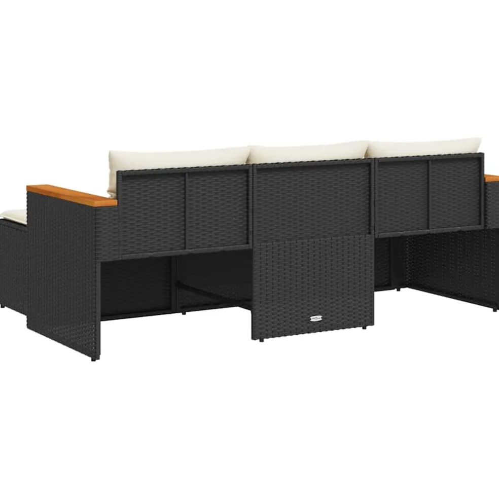 vidaXL 6-delige Loungeset met kussens poly rattan zwart