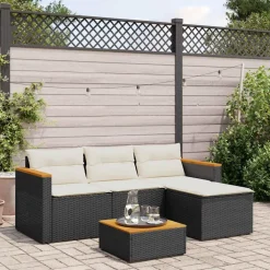vidaXL 6-delige Loungeset met kussens poly rattan zwart