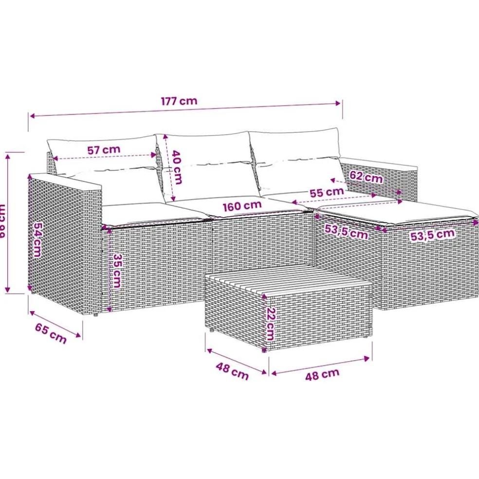 vidaXL 6-delige Loungeset met kussens poly rattan zwart
