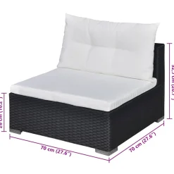 vidaXL 6-delige Loungeset met kussens poly rattan zwart