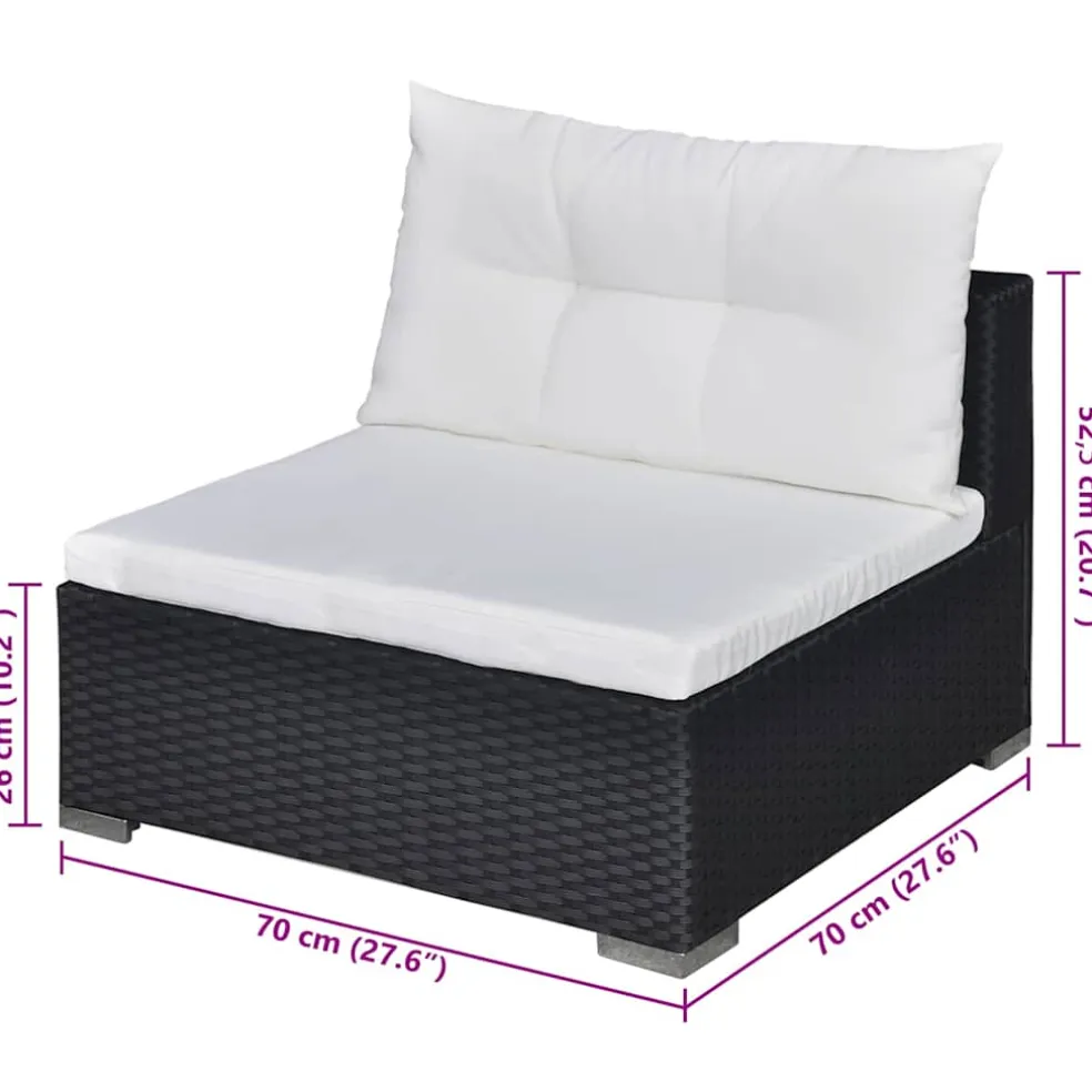 vidaXL 6-delige Loungeset met kussens poly rattan zwart