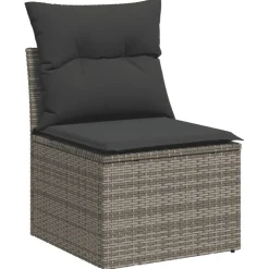 vidaXL 3-delige Loungeset met kussens poly rattan grijs