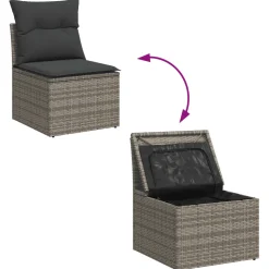 vidaXL 3-delige Loungeset met kussens poly rattan grijs