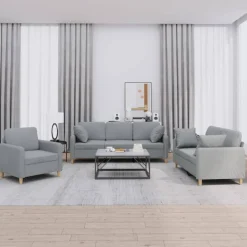 vidaXL 3-delige Loungeset met kussens stof lichtgrijs